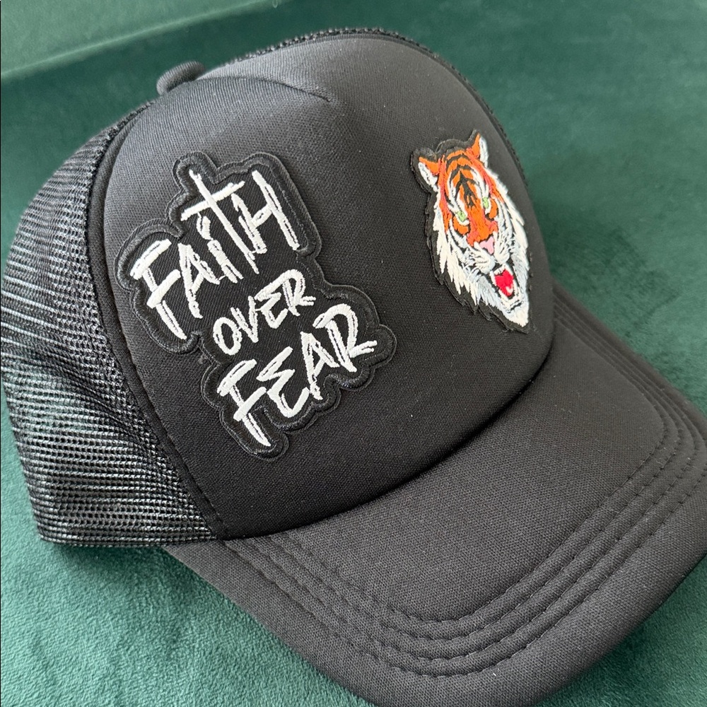 Black Trucker Hat with Tiger Patch - image 2